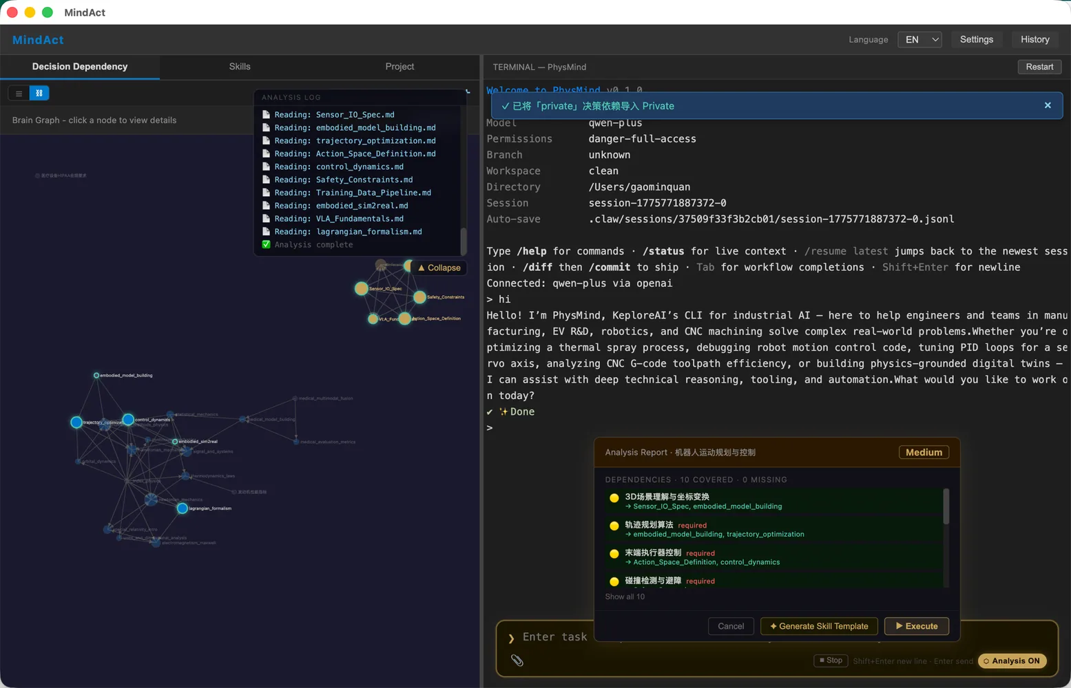 MindAct knowledge graph and AI terminal interface